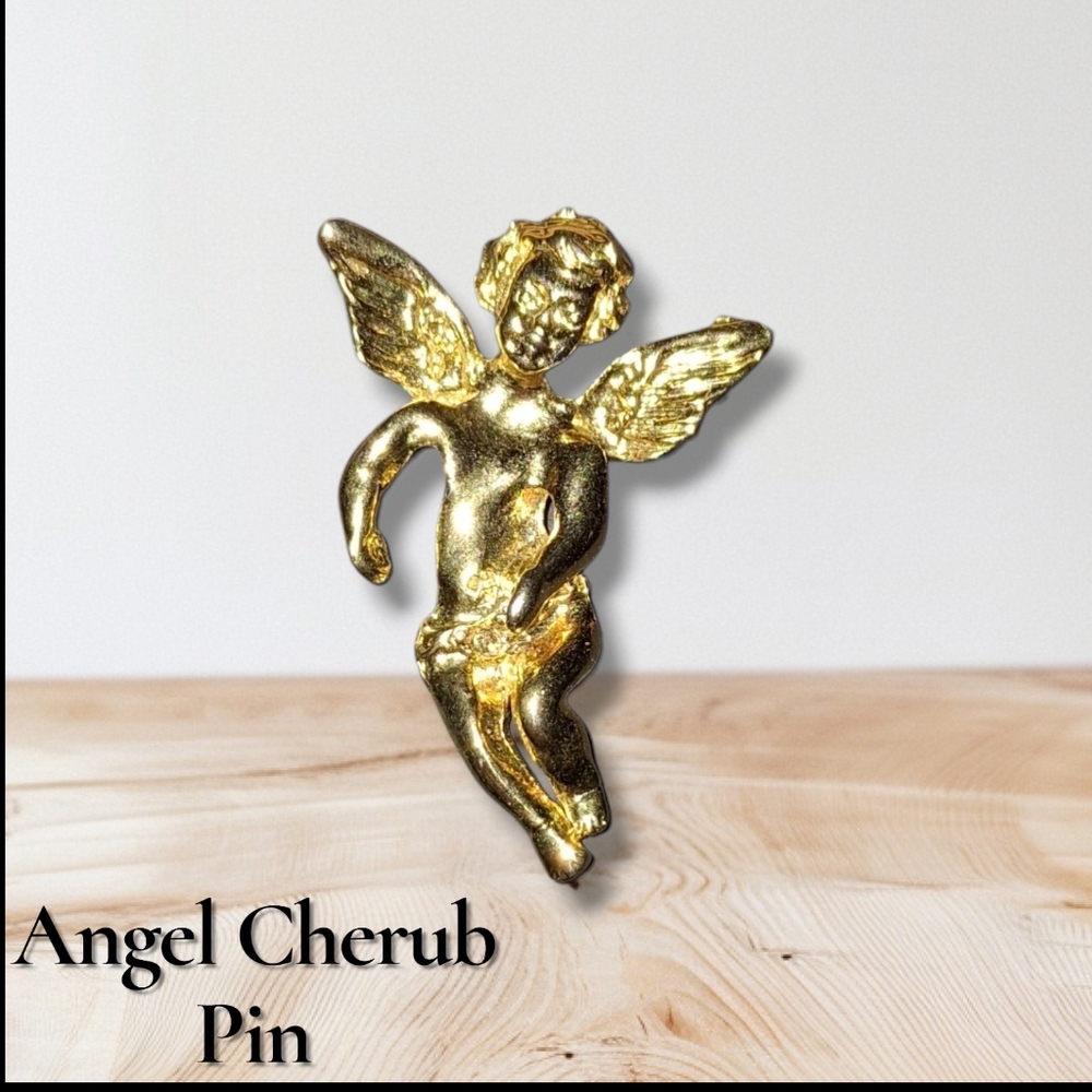Goldtone Angel CHERUB Lapel Pin Scarf Hat Brooch Gift Collectible Unisex